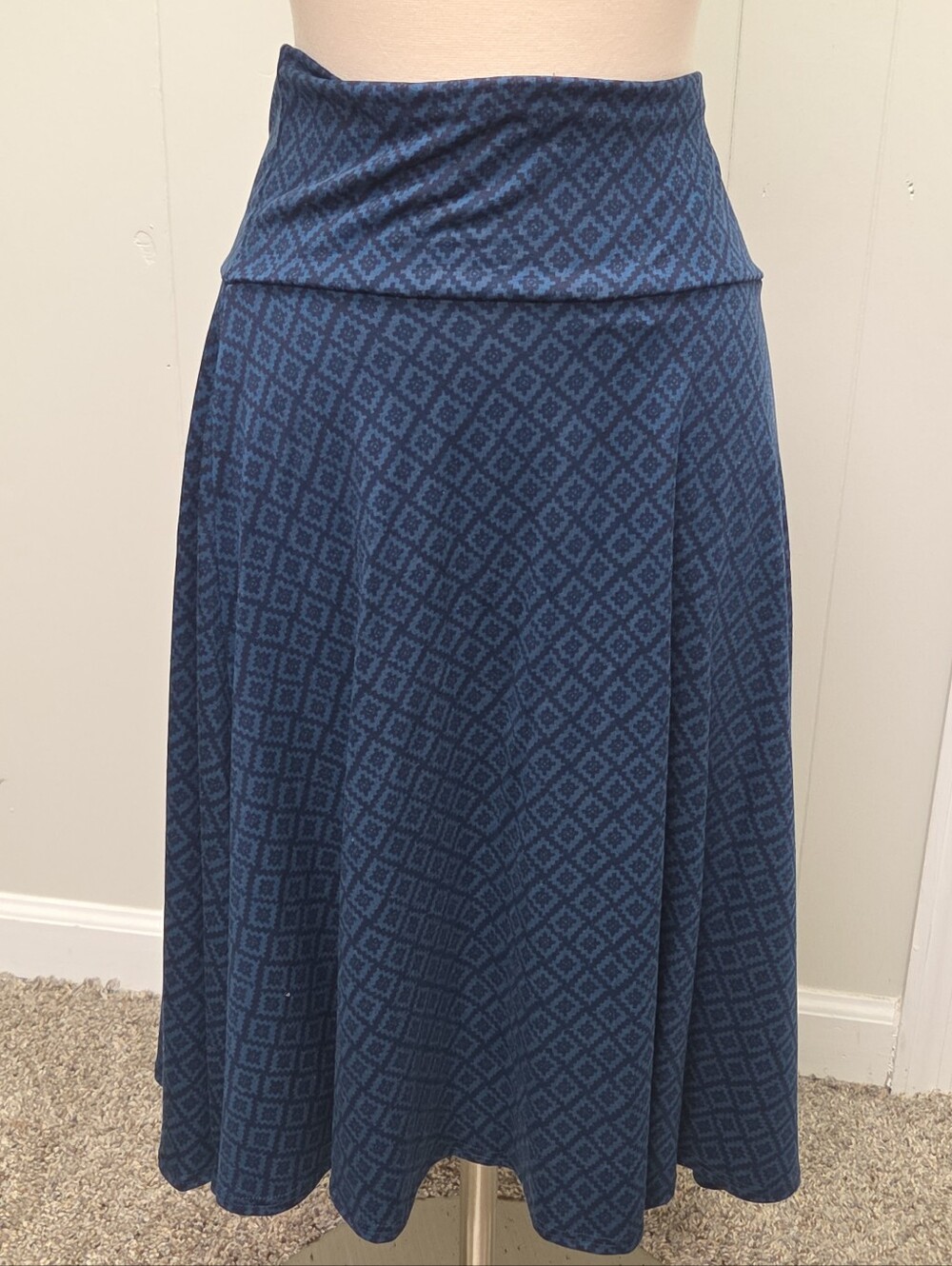 Lularoe Azure Large Blue & Navy Blue Patterned A-Line Women's Skirt